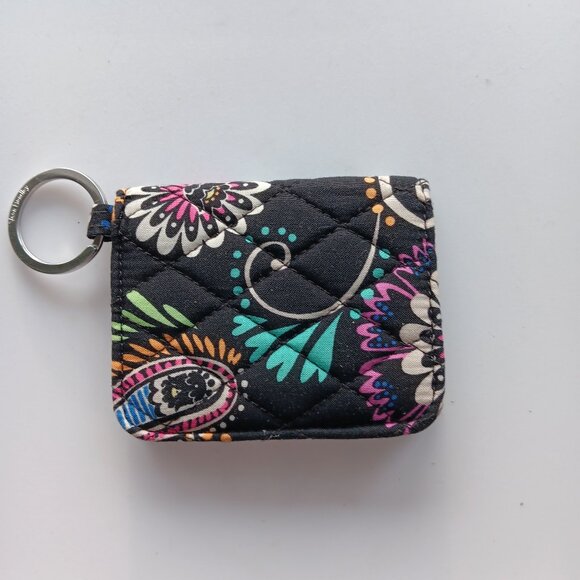 Vera Bradley Bandana Swirl Wallet ID Card Holder Black Silver Blue Pink White 4" - Picture 2 of 8